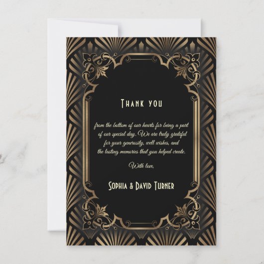 Art Deco Goud Gatsby Jaren 20 Foto Huwelijksfeest Bedankkaart (Achterkant)