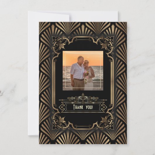 Art Deco Goud Gatsby Jaren 20 Foto Huwelijksfeest Bedankkaart (Voorkant)