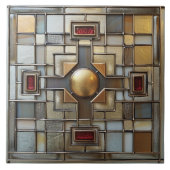 Art Deco Goud Grijs Roest Tan Geometric Tegeltje (Voorkant)