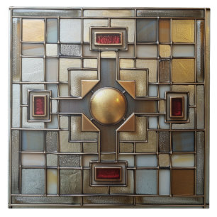 Art Deco Goud Grijs Roest Tan Geometric Tegeltje