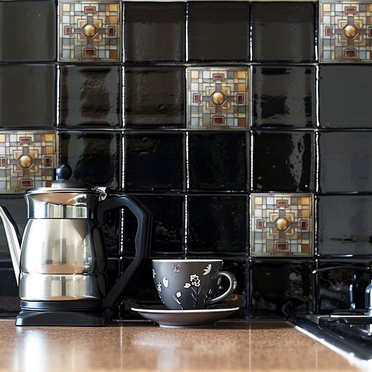 Art Deco Goud Grijs Roest Tan Geometric Tegeltje