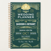 Art Deco Goud Groen 1920s Elegante Gatsby Bruiloft Planner (Voorkant)