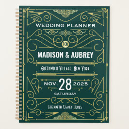 Art Deco Goud Groen 1920s Elegante Gatsby Bruiloft Planner