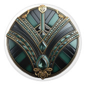 Art Deco Goud Groen Zwart Art Nouveau Keramische Knop (Voorkant)