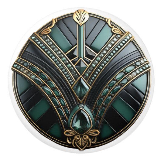 Art Deco Goud Groen Zwart Art Nouveau Keramische Knop (Voorkant)