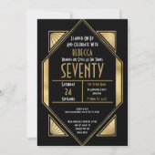 Art Deco Goud Lijst 70e Verjaardagsfeestje Zwart Kaart (Voorkant)