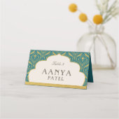 Art Deco Goud Mundap Arch Bruiloft Escort Naam Plaatskaartje (Voorkant)