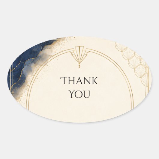 Art Deco Goud Navy Marmer Bedankt Sticker (Voorkant)