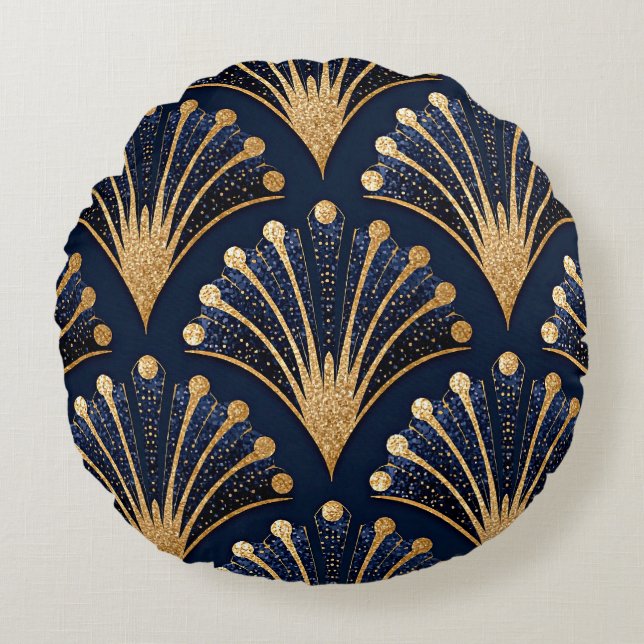Art Deco Goud Patroon Rond Kussen (Voorkant)