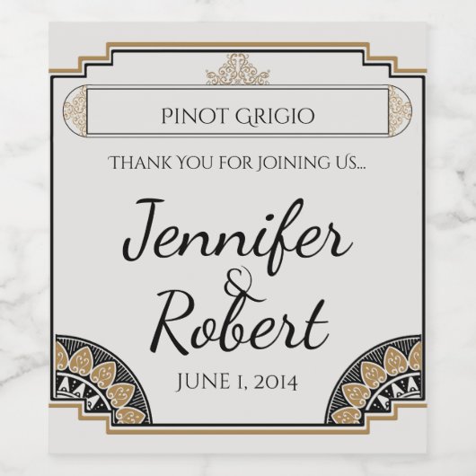 Art Deco Goud Posh Bruiloft Wijn Label Etiket (Enkel label)