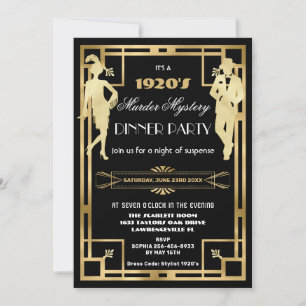 Art Deco Goud Roaring 20s Murder Mystery Party Kaart