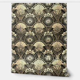 Art Deco Goud Stemming Bloem Motief Geometrisch Behang