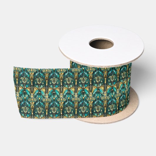 Art Deco Goud & Teal Satijnen Lint (Spoel)