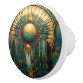 Art Deco Goud Turquoise Abstract Glanzende Zon Keramische Knop (Rechts)