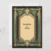 Art Deco Goud Turquoise Zwart Bruiloft Kaart (Voorkant)