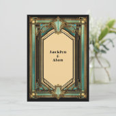 Art Deco Goud Turquoise Zwart Bruiloft Kaart (Staand voorkant)
