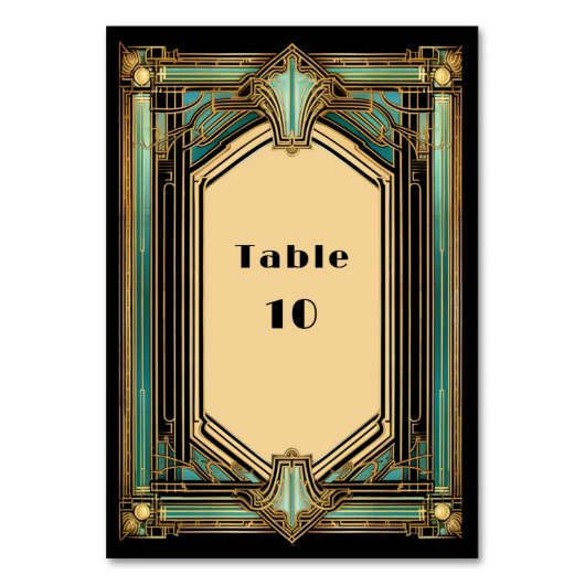 Art Deco Goud Turquoise Zwarte Bruiloft Kaart (Voorkant)