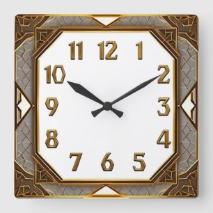Art Deco Goud Vierkante Klok