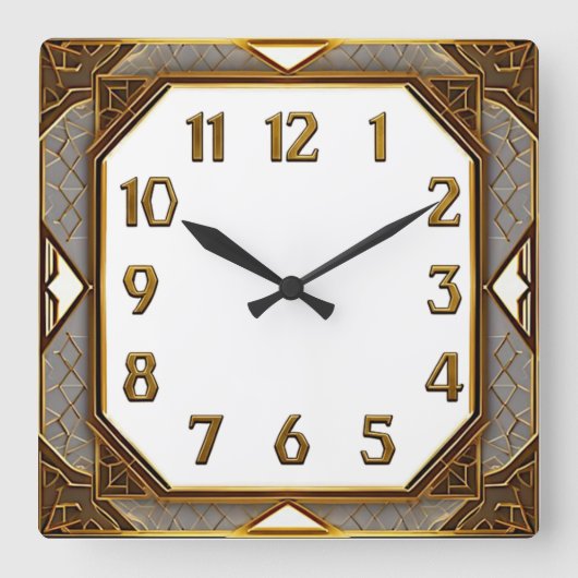 Art Deco Goud Vierkante Klok (Voorkant)