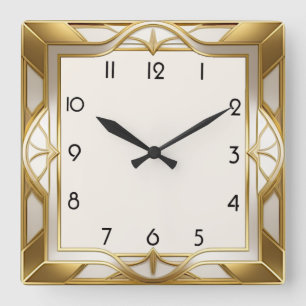 Art Deco-goud Vierkante Klok