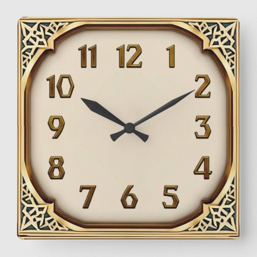 Art Deco Goud Vierkante Klok (Voorkant)