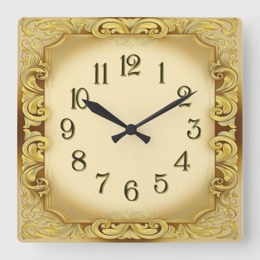 Art Deco Goud Vierkante Klok (Voorkant)