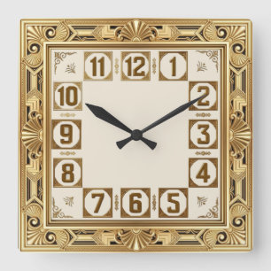 Art Deco Goud Vierkante Klok