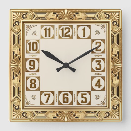 Art Deco Goud Vierkante Klok (Voorkant)