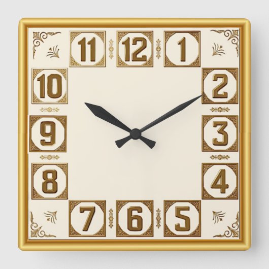 Art Deco Goud Vierkante Klok (Voorkant)