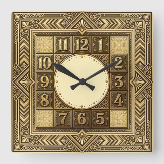 Art Deco Goud Vierkante Klok (Voorkant)