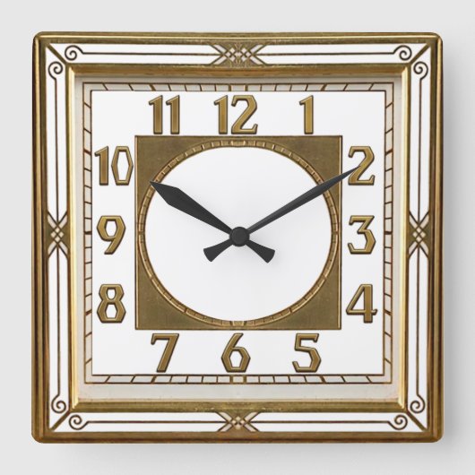 Art Deco Goud Vierkante Klok (Voorkant)