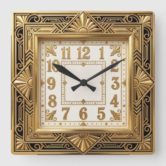 Art Deco Goud Vierkante Klok (Voorkant)