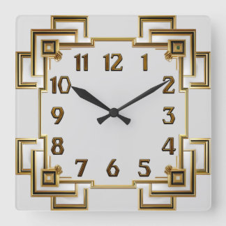 Art Deco Goud Vierkante Klok