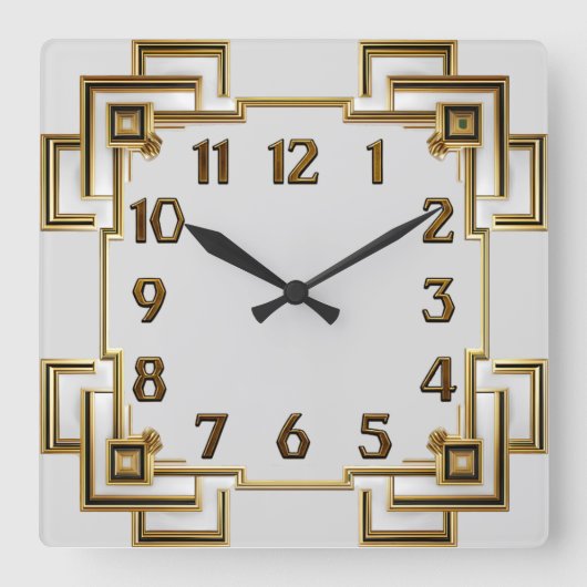 Art Deco Goud Vierkante Klok (Voorkant)