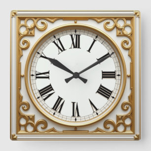 Art Deco Goud Vierkante Klok