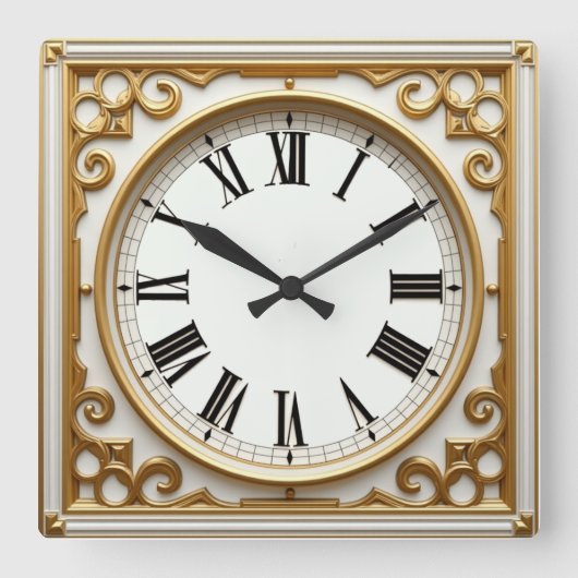 Art Deco Goud Vierkante Klok (Voorkant)