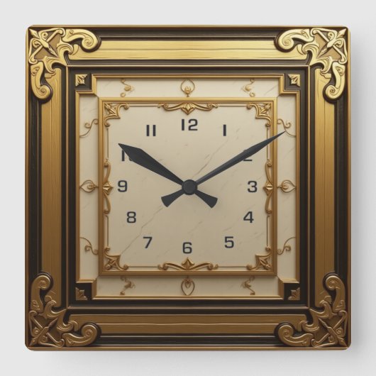 Art Deco-goud Vierkante Klok (Voorkant)