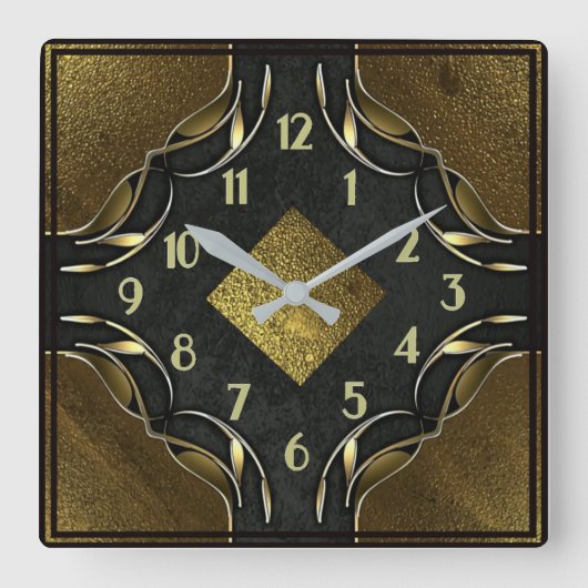 Art Deco Goud Vierkante Klok (Voorkant)