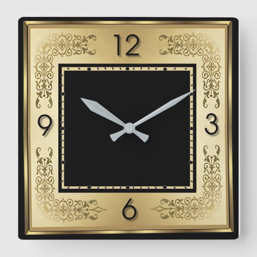 Art Deco Goud Vierkante Klok (Voorkant)