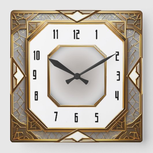 Art Deco Goud Vierkante Klok (Voorkant)