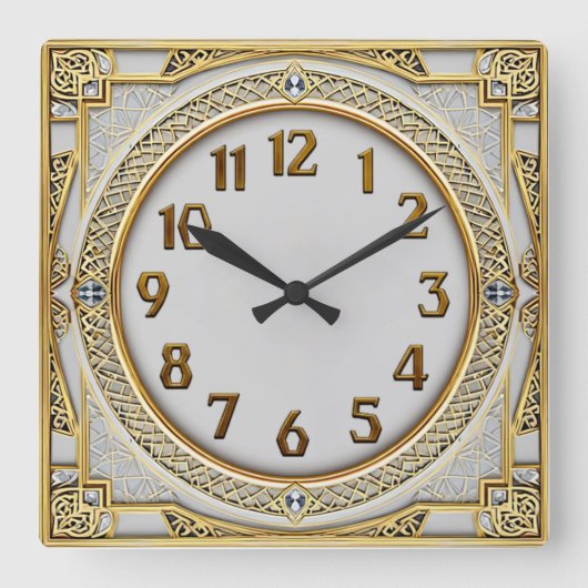 Art Deco Goud Vierkante Klok (Voorkant)