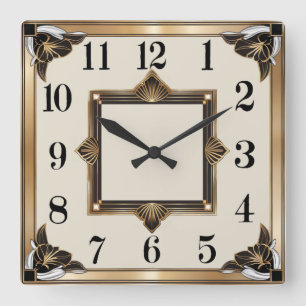 Art Deco Goud Vierkante Klok