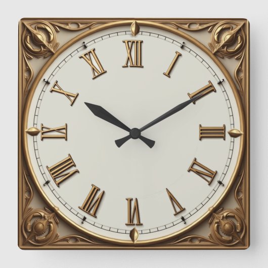 Art Deco Goud Vierkante Klok (Voorkant)