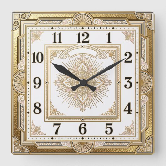 Art Deco Goud Vierkante Klok (Voorkant)