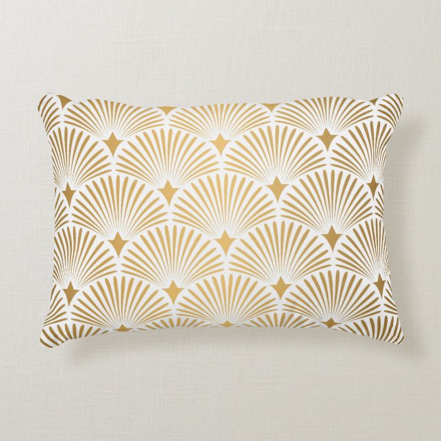 Art Deco: Goud-wit Elegantie. Accent Kussen (Voorkant)