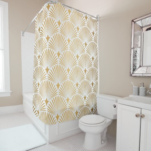 Art Deco: Goud-wit Elegantie. Douchegordijn (In situ)