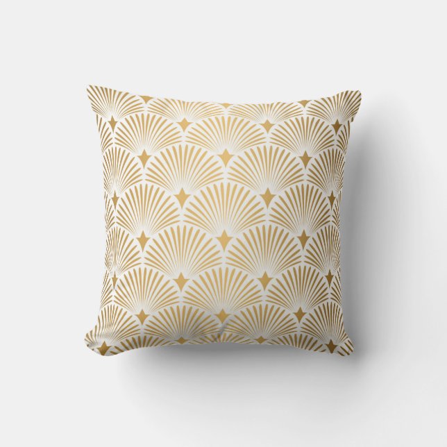 Art Deco: Goud-wit Elegantie. Kussen (Voorkant)