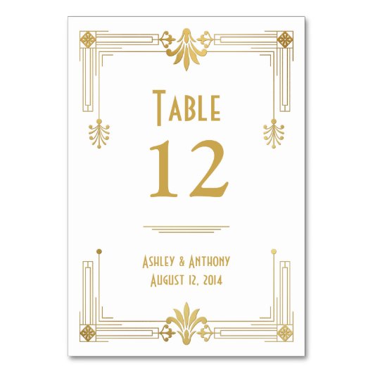Art Deco Goud Wit Roaring 20s Bruiloft Kaart (Voorkant)