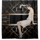 art deco, goud, zwart,1920, Gatsby,chic,patroon,gi Douchegordijn (Voorkant)