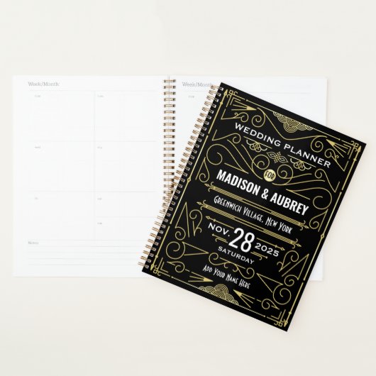 Art Deco Goud Zwart 1920s Elegante Gatsby Bruiloft Planner (Display)